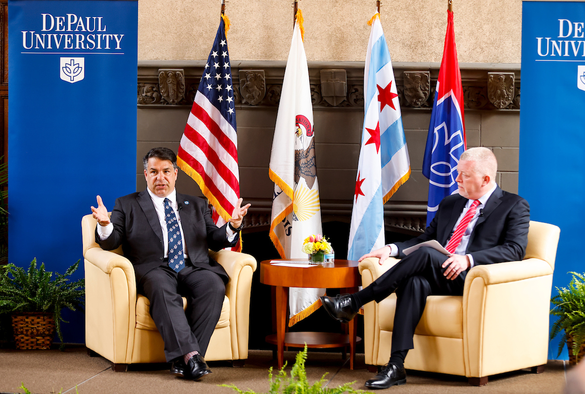 Manuel joined Gerald Beeson, chair of DePaul’s Board of Trustees, for an armchair discussion at the livestream event.